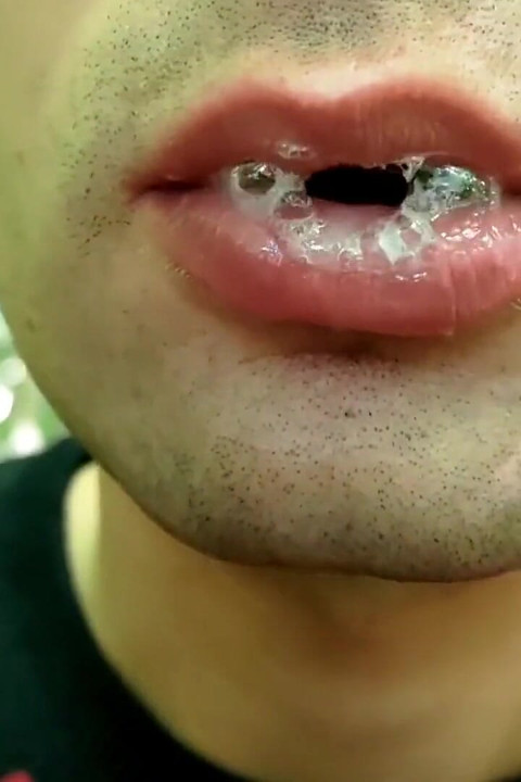 Close up Playing with Cum on Lips - Blowing Cum Bubbles and Swallowing All That Cum