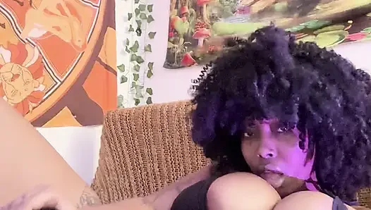 Sexy Ebony Slut Stuffed Her Pussy with Huge Dildo