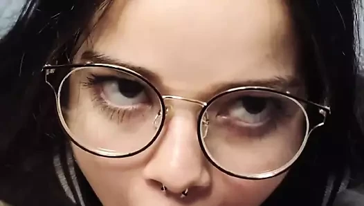 My nerdy face slut White Moon sucked my cock nice