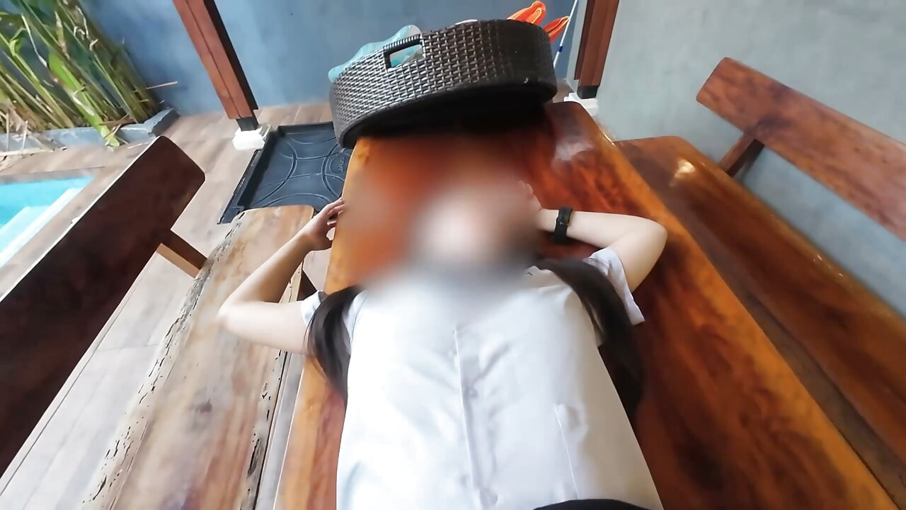 Asian girl curry in school uniform Poolside Semen full hole