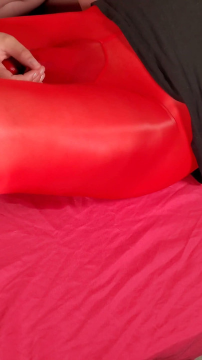 She made him Cum in His Shiny Sheath Pantyhose - Huge Load | Clip 2