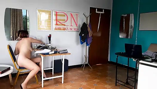 Nudist secretary. Nude employee in the office. Nude secretary is not shy about her boss. Nude office.  1 194