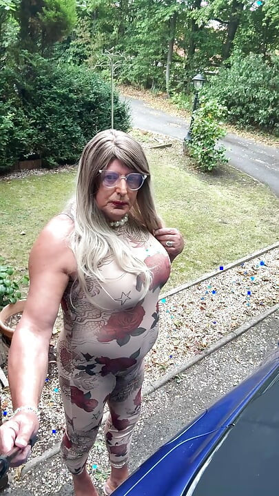 Sexy Crossdresser kellycd2022 in sexy floral see thru catsuit and heels