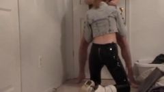 skinng girl getting fucked in tight PVC leggings
