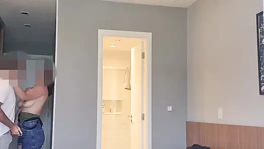 While my husband grills outside, I suck and get pounded by his friend in the room