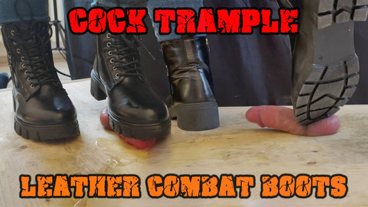 Aplastando su polla en botas de combate de cuero negro - cbt bootjob con tamystarly - ballbusting, femdom