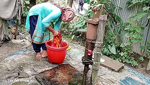 Refreshing Outdoor Bath in an Open Field