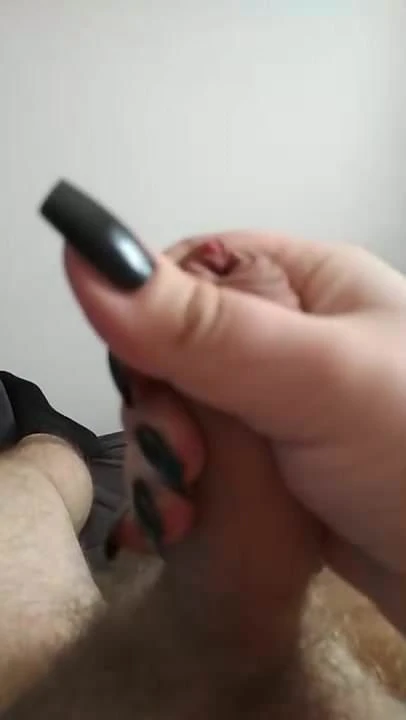 Long black nails jerk off