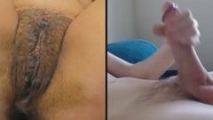 Zralá chlupatá kunda a mladý velký péro masturbují na webové kameře