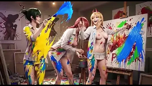 AI Chainsaw Man Girls Covered in Paint Sensual Compilation