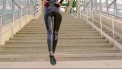 Full latex outfit on steps