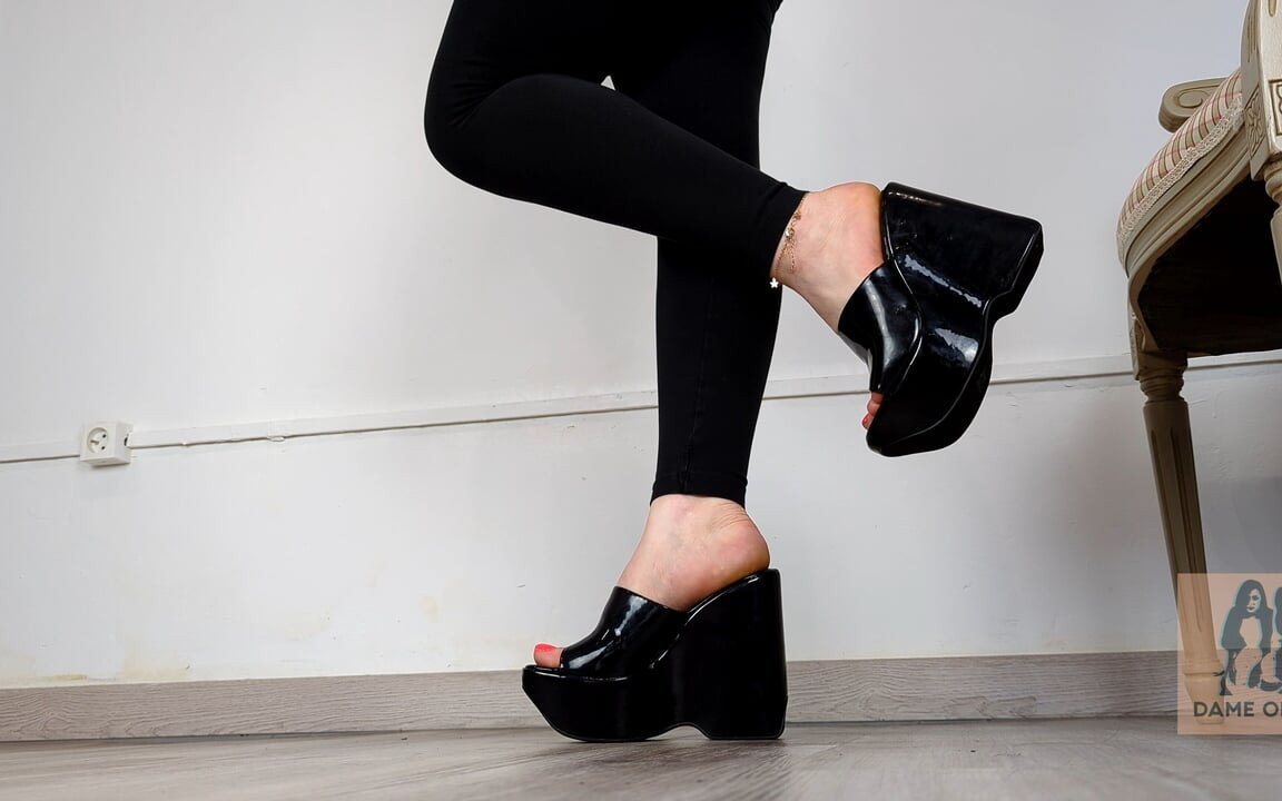 Shoe Collection MILF Y2k Black Patent Wedges - Dame Olga