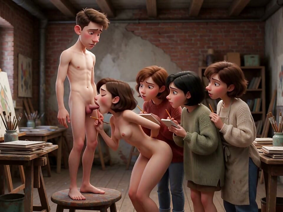 A painting class that ended in an unusual way - besides painting, they learn human anatomy (AI-generated)