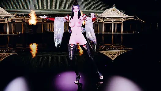 3 boyutlu seksi Asyalı kostümlü striptizci dansı