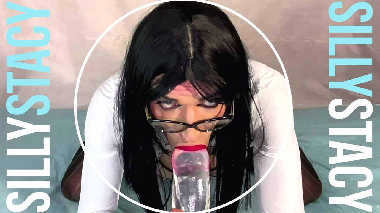 Cute Sissy stretch here mouth by huge clear dildo