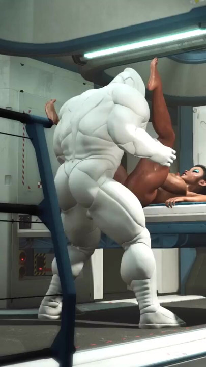 A sexy young busty ebony has hard anal sex with sex robot in the medbay | Clip 2