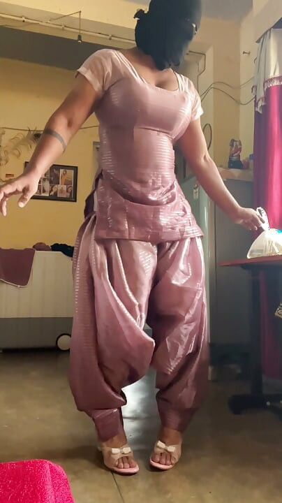 shiny silky satin suit salwar cross dresser indian bhabhi big tits