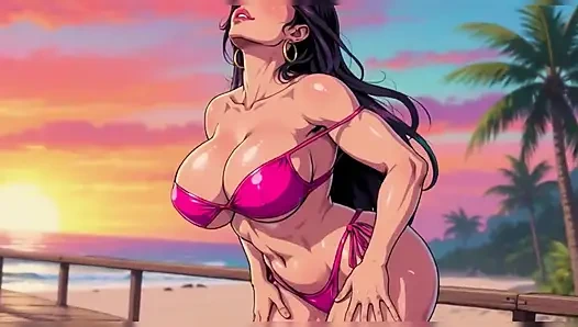 Крошки с большими сиськами на пляже (Ai)