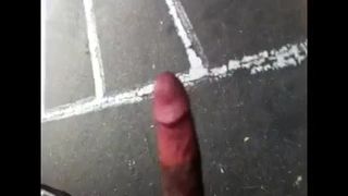 Early morning public cumshot by big brown cock