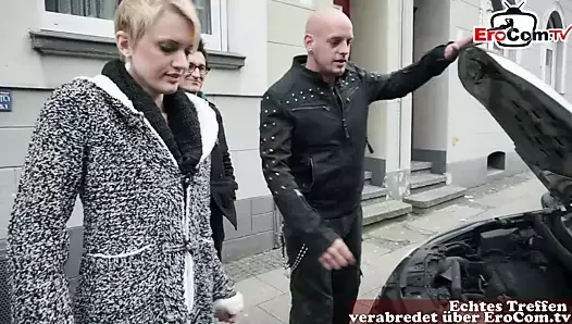 German Stupid Blonde Picked up on the street for Double Vaginal