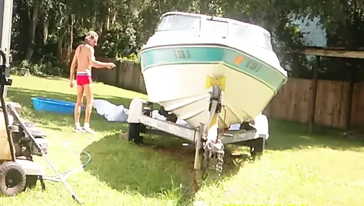 9-21-26 COBRAS BUFFING OUT THE RED NECK BOAT POOL AND DISCUSSING A CLEAR COAT FOREASY MAINTENANCE.
