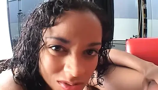 Young Black Teen Gives an Amazing Blowjob to a White Hard Cock