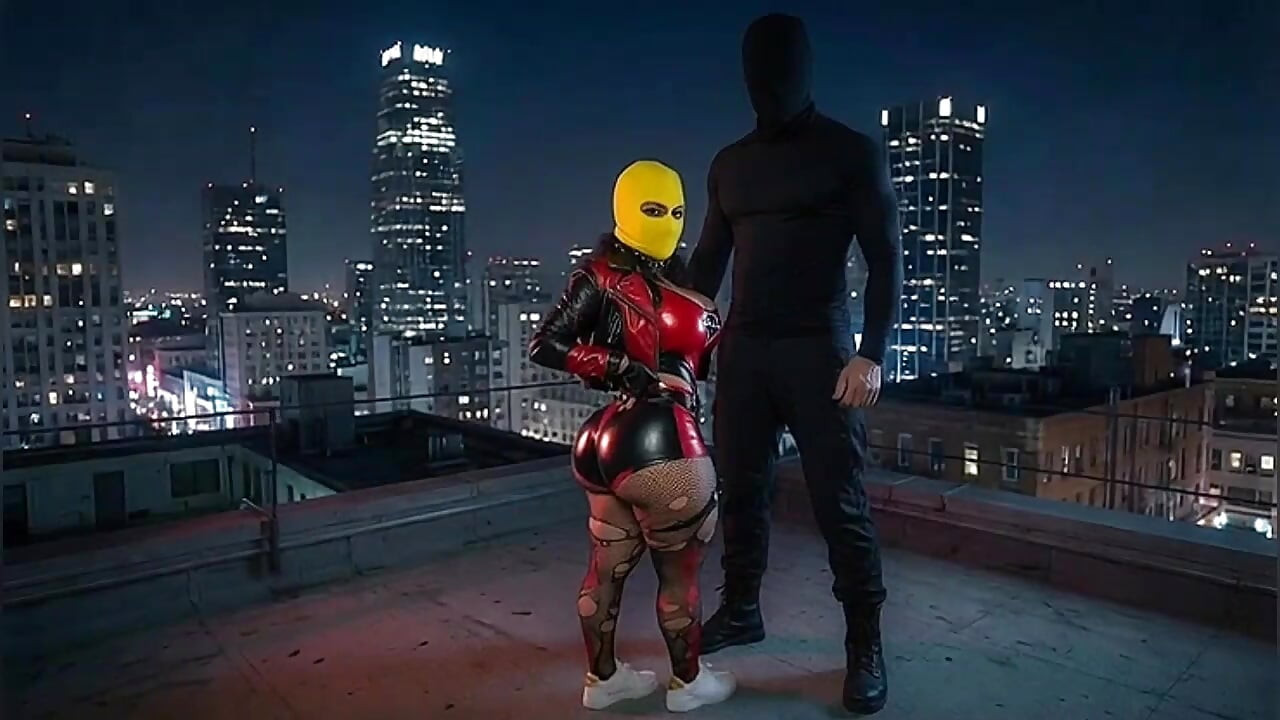 Petite Big Ass Girl in Yellow Balaclava Dominated on Rooftop