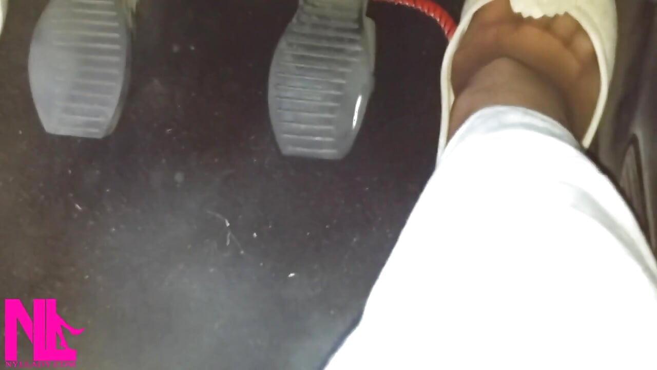 Pedal Pumping and Driving in Highway in Soft Worn Out Flats and Nylon Socks
