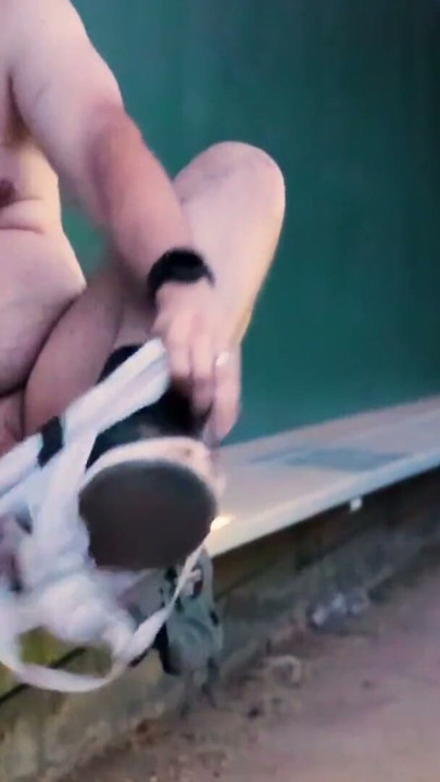 Horny Stocky Bear Security Guard In Baseball Dugout Jerking Off In Public Field | Clip 1