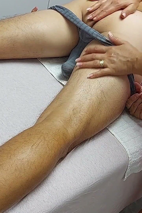 Cumshot Surprise During Massage! Blonde Masseuse with Big Boobs Made Her Client Ejaculate in Underwear