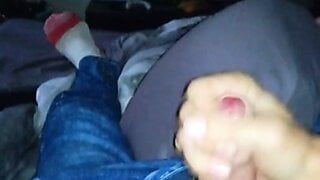 Solo Jerk Off & Cum in bed wearing jeans