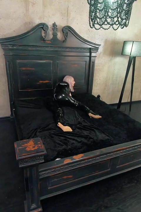Rubber Black Latex Catsuit Backstage Video, Thigh High Boots and Shiny Fetish Clothes