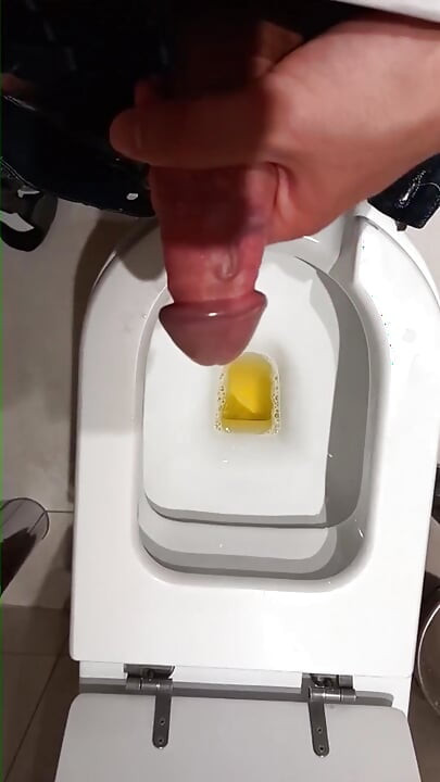 직장 화장실에서 거대한 자지로 사정하는 장면.