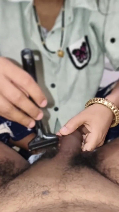 Indian newly married wife clean husband uhair | Clip 1