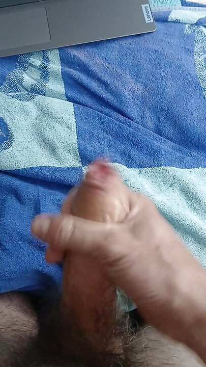 Wanking and big cum watching lesbian porn with a photo of my sexy lesbian stepdaughter on screen