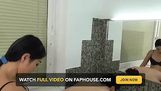 Mistress Amrita fucks her pegging bitch on a common bathroom