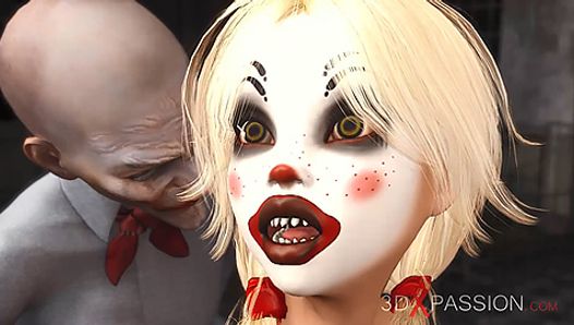 Joker bangs rough a cute sexy blonde in a clown mask