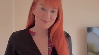 Redhead schoolgirl playing around with herself at home