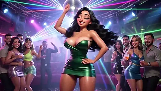 Beautiful Woman Enjoys Exciting Night At Vibrant Club Dancing Kissing Men And Becoming Fully Nude On All Fours