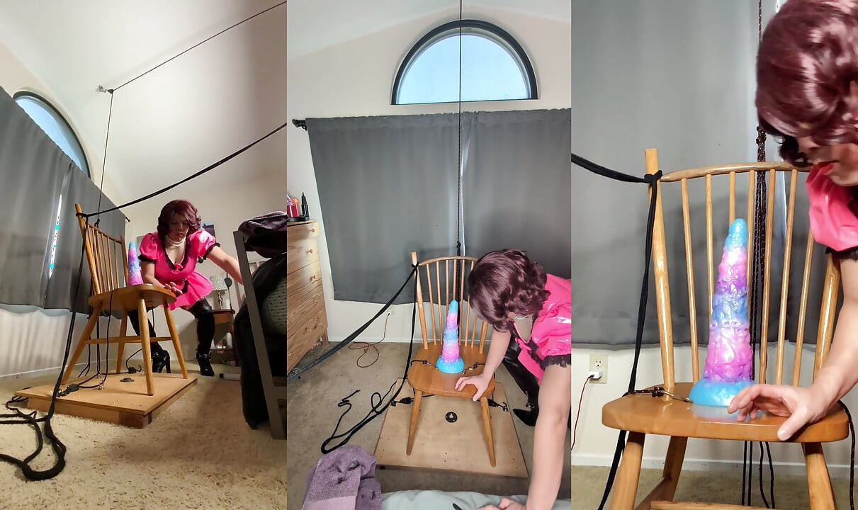 Sissy Candy in Self Bondage with Huge Dildos