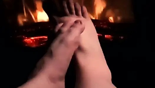 Warming My Feet on the Fire so They Get Warm and Sweaty for Your Cock and Balls