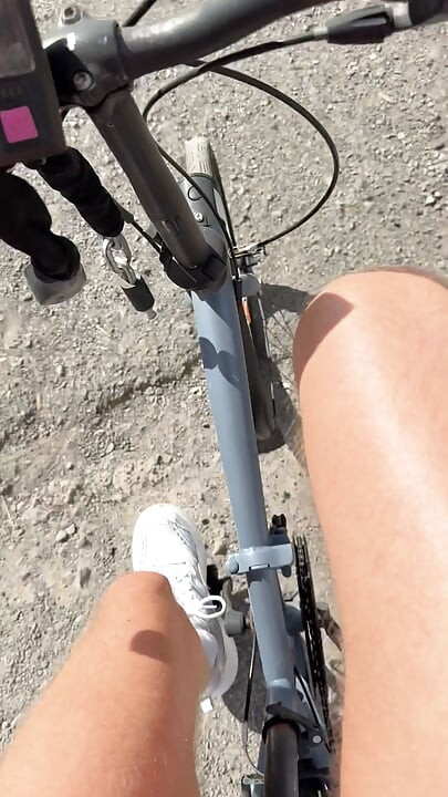Public dick slip bike ride in Gran Canaria flashing uncut meaty cock on the streets