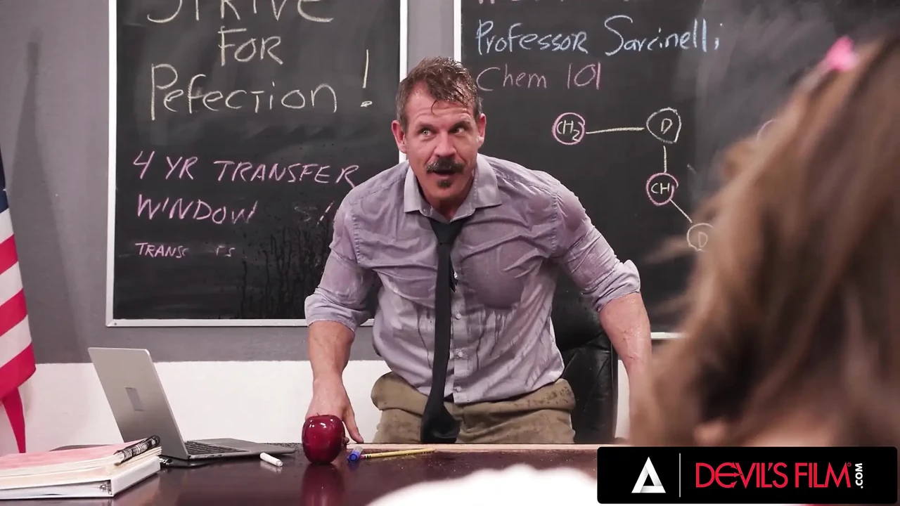 DEVILS FILM - Rose Carter Squirts Pussy Juice On Teacher&rsquo;s Face Then Fucks Him Hardcore In Class