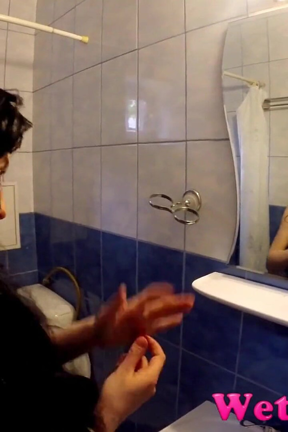 Applying makeup and pissing huge jets in the shower