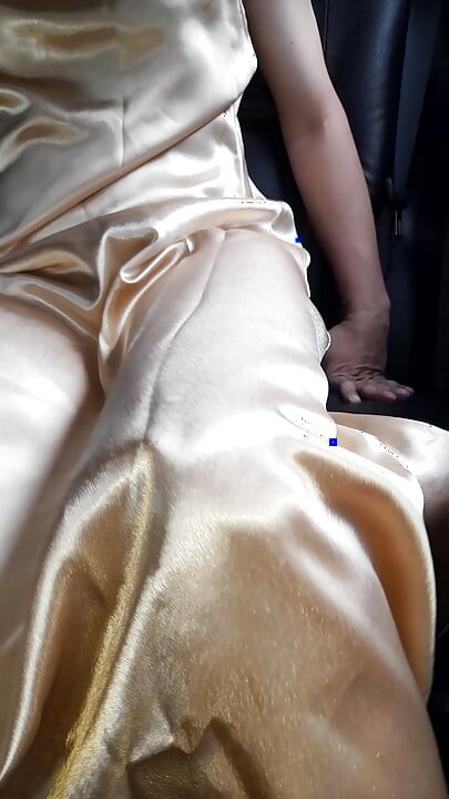 Gold Satin Dress Masturbation And Cum Inside Dress