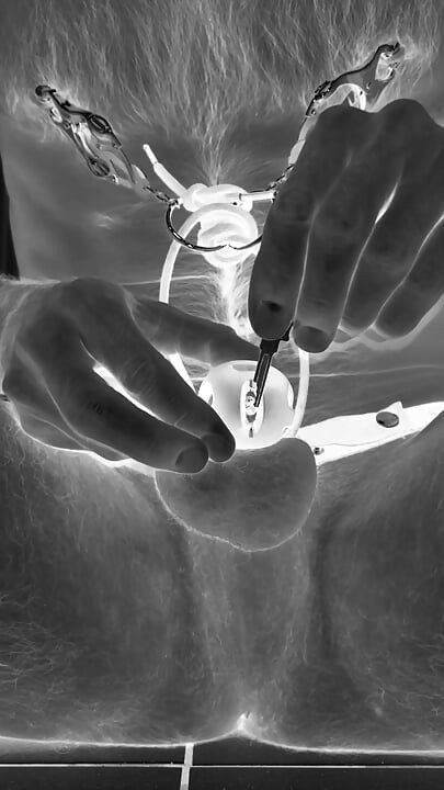 Multiple ruined orgasms in chastity cage with 30cm long penis plug