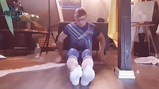 Kinkychrisx Wanking in Blue Pantyhose and White Socks