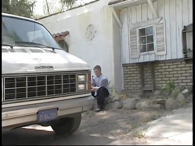 Two guys watch a slutty blond get fucked in her pussy by a machine