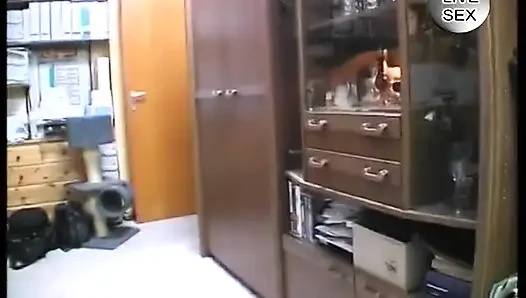 Big boobed brunette fingering pussy before giving a blowjob