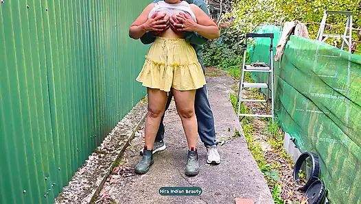 Neighbour Jumping Off Fence for Intense Standing Anal Doggy Fuck and Deepthroat Indian Wife